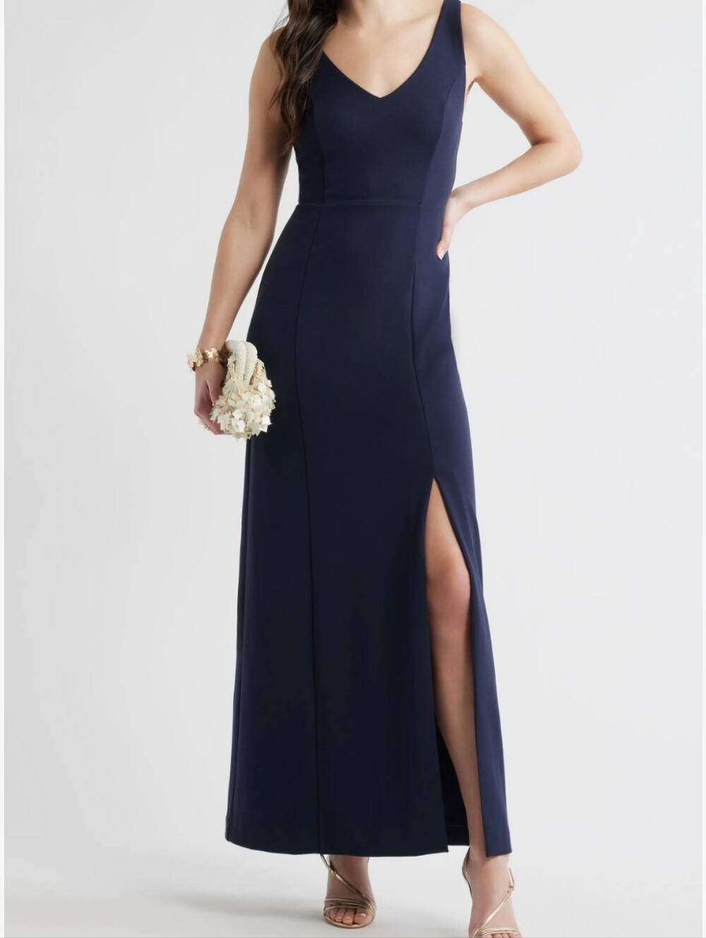 Chelsea28 Navy V-Neck Gown